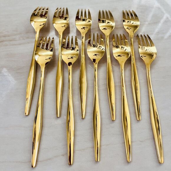 10pc Florentine FLR1 Gold Electroplated Flatware Dinner Fork 7 1/2 in - Picture 2 of 6